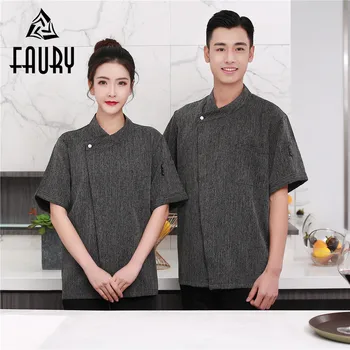 

Unisex Short Sleeve Oblique Collar Summer Restaurant Catering Food Service Sushi Chef Kitchen Work Uniforms Jackets Aprons