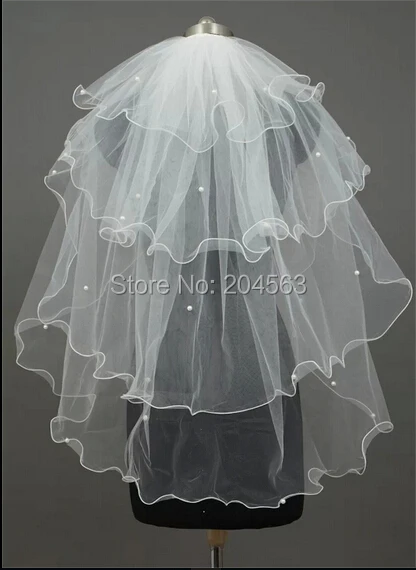 

Elbow Length White or Ivory Wedding Veil with Comb Beaded
