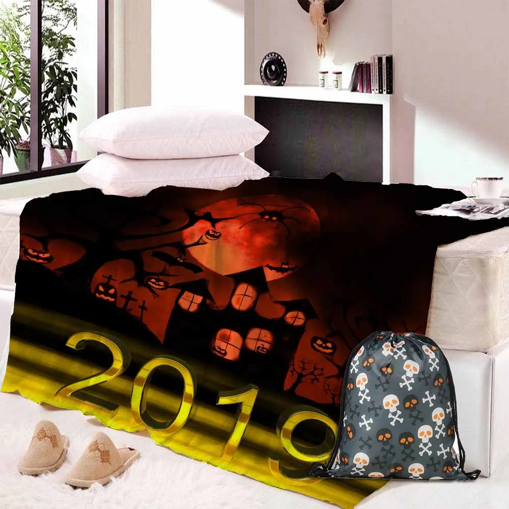 Blanket Bag 10 Мягкий фланелевый скелет, череп на Хэллоуин голова паук чистая кошмар пледы тепло мягкий плюшевый диван кровать Прямая поставка - Цвет: Blanket Bag 10