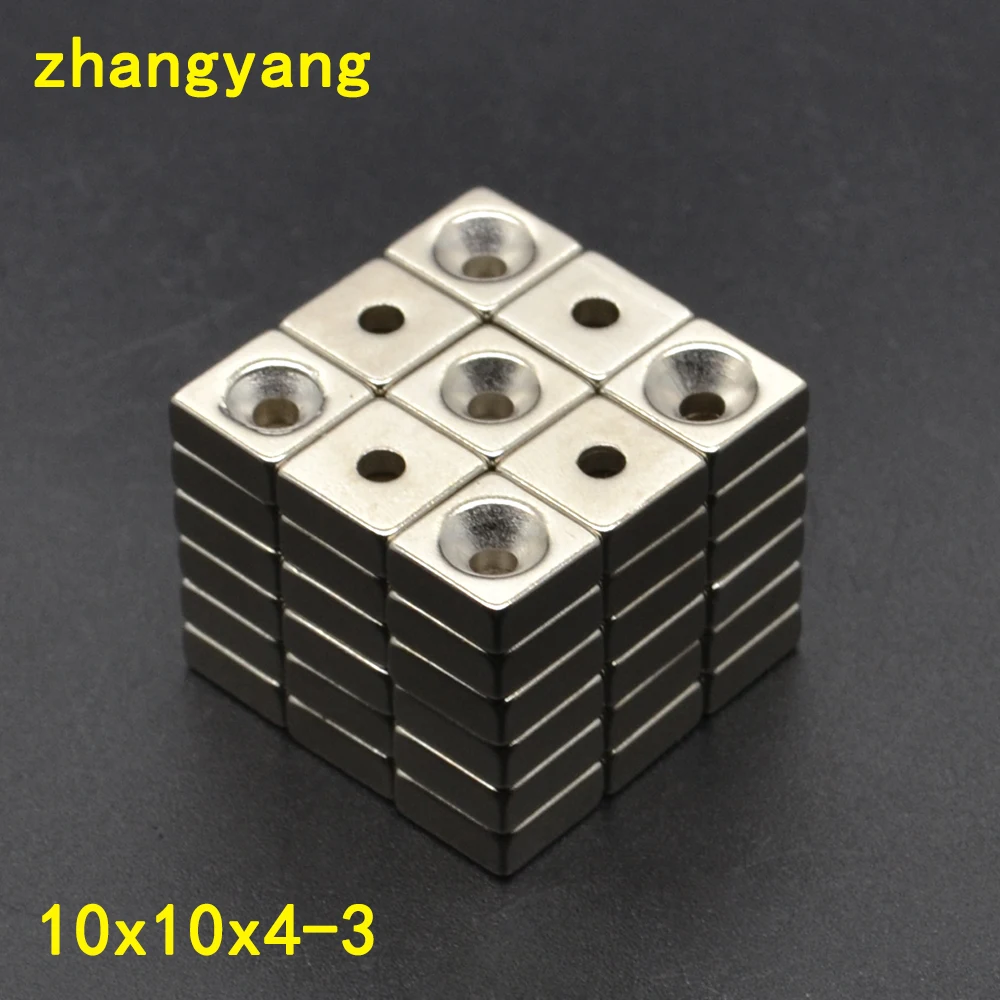 

10pcs NdFeB Fix Magnet 10x10x4 mm with M4 Screw Countersunk Hole 4mm Block Neodymium Rare Earth Permanent Magnet 10*10*4-4