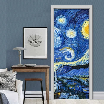 

Decals Door Sticker Mural Van Gogh Starry Sky Creative PVC Wallpaper Self Adhesive For Renew Canvas Print Art Picture Home Decor