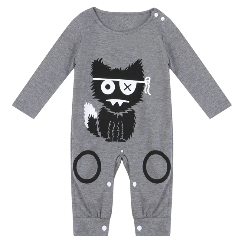 Боди для новорожденных; хлопковый комбинезон с длинными рукавами; одежда для сна для малышей; Пижама с рисунком кота для маленьких девочек и мальчиков - Цвет: Grey