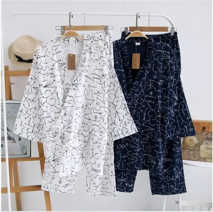 

Spring Japanese mens pajamas 100% Cotton and Gauze Home clothes for men