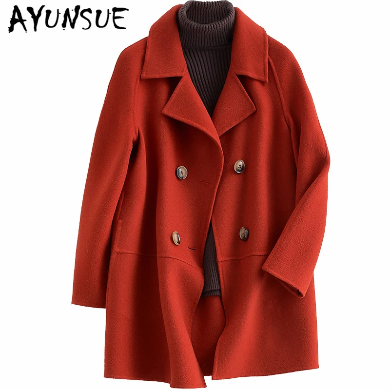 

AYUNSUE 100% Real Wool Coat Female Elegant Winter Woman Coats 2019 Korean Fashion Loose Ladies Wool Long Jacket B18Y01235LW603