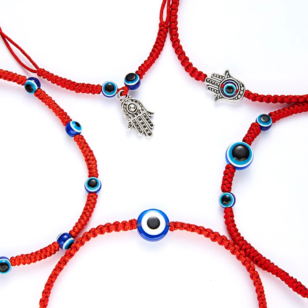 Модный хит; красная веревка на удачу строка браслет-нить Смола Синий турецкий сглаз кулон Пальма Парные браслеты подарки оптом