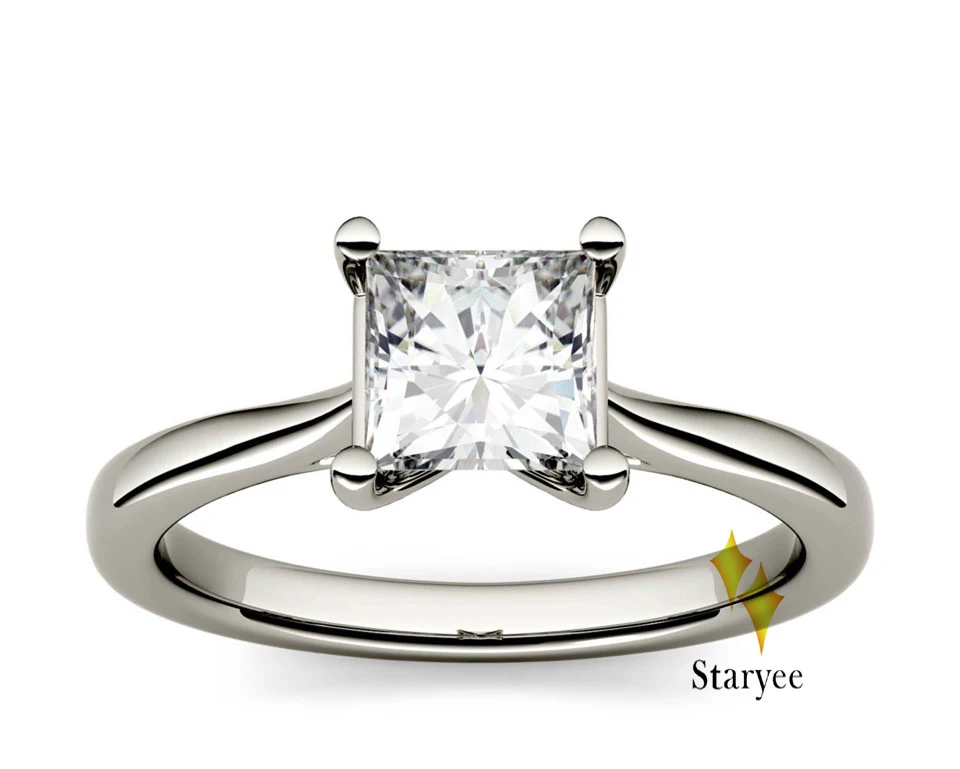 Сертифицированный 1.0ct 5,5 мм квадратный вырез Муассанит Пасьянс Обручение кольцо в 14 К Розовое Золото Имитация Алмазный Набор Юбилей ювелирные изделия