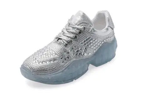

2019 new full diamond water diamond jelly bottom thick bottom sponge cake wedges with lace-up daddy sneakers women's shoes