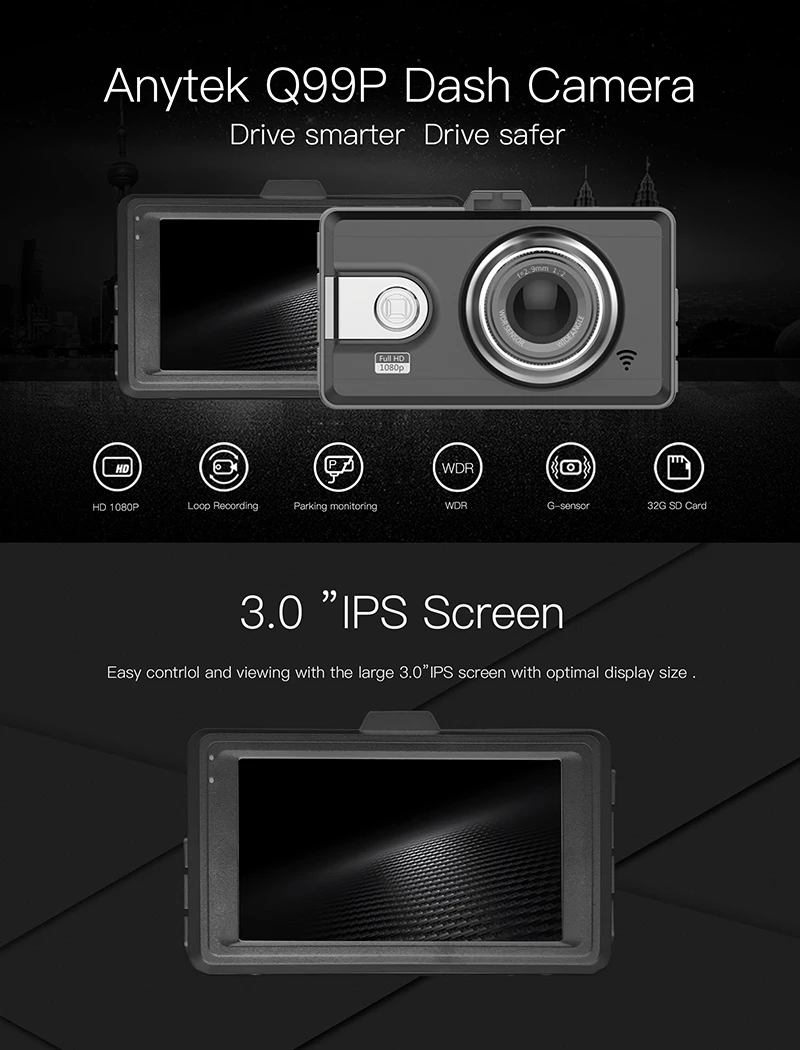 Anytek Q99P Full HD 1080P Dash Cam (1)