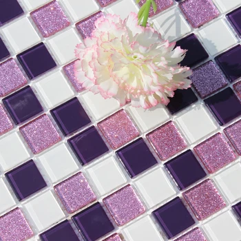 

Shiny Purple Powder White Crystal Glass Mosaic Tile for DIY Kithchen Bathroom Shower Pool Wall Tiles Wall Waist Floor Tile