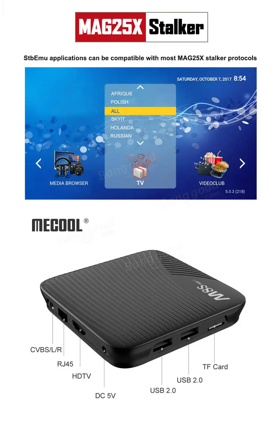 MECOOL M8S PRO L Smart ТВ Box Amlogic S912, 3 Гб оперативной памяти, DDR3 Оперативная память 16 Гб Встроенная память 5,0G WI-FI bluetooth 4,1 голос Управление компьютерной приставки к телевизору