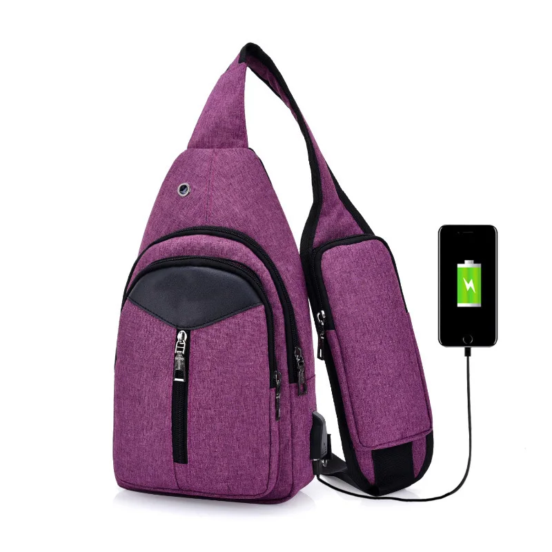 Anti Theft Men Backpack Canvas USB Rechargeable Chest Bag Headphone Hole Teenager Single Shoulder Boy Bag Sac A Dos Homme BP0212 (2)