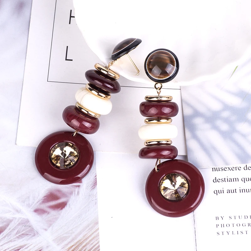 GUANLONG Classic Drop Earrings for Women Acrylic Earrings Female Statement Long Round Dangling Fashion Elegant Resin Earring (6)
