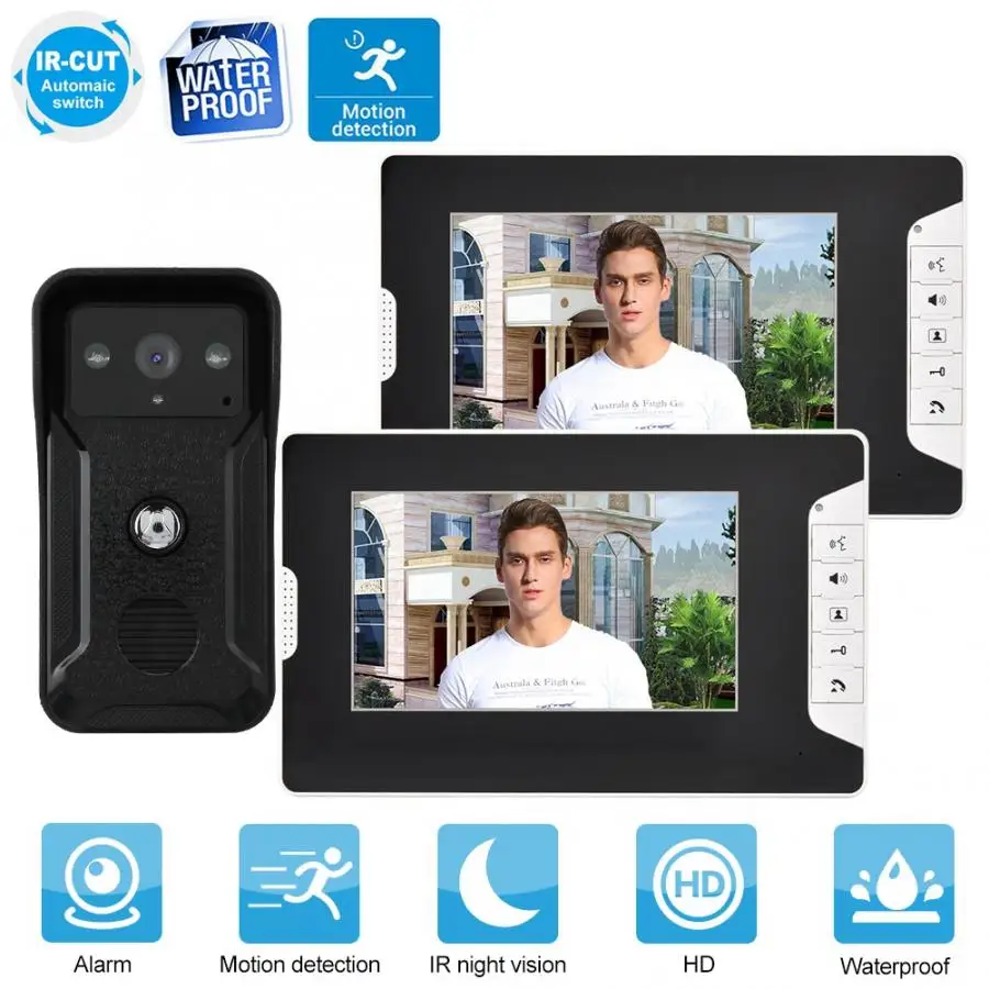 

100-240V 7inch Wired Color Video Intercom Night Vision Rain-proof Doorbell