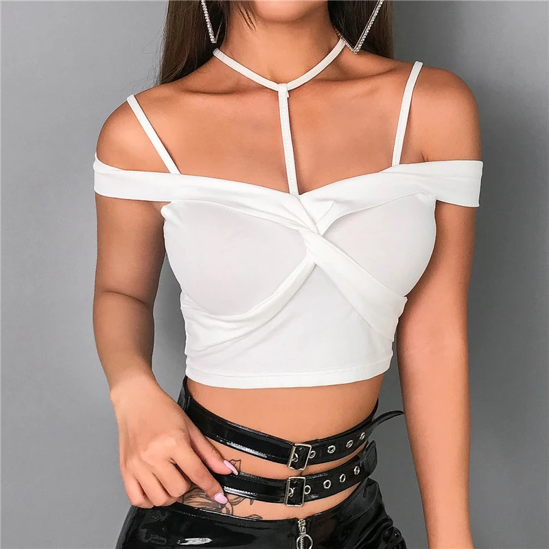Weekeep Для женщин укороченные Bodycon блузки с открытой спиной Лето High Street Топ Холтер Для женщин трикотажные Модный жакет