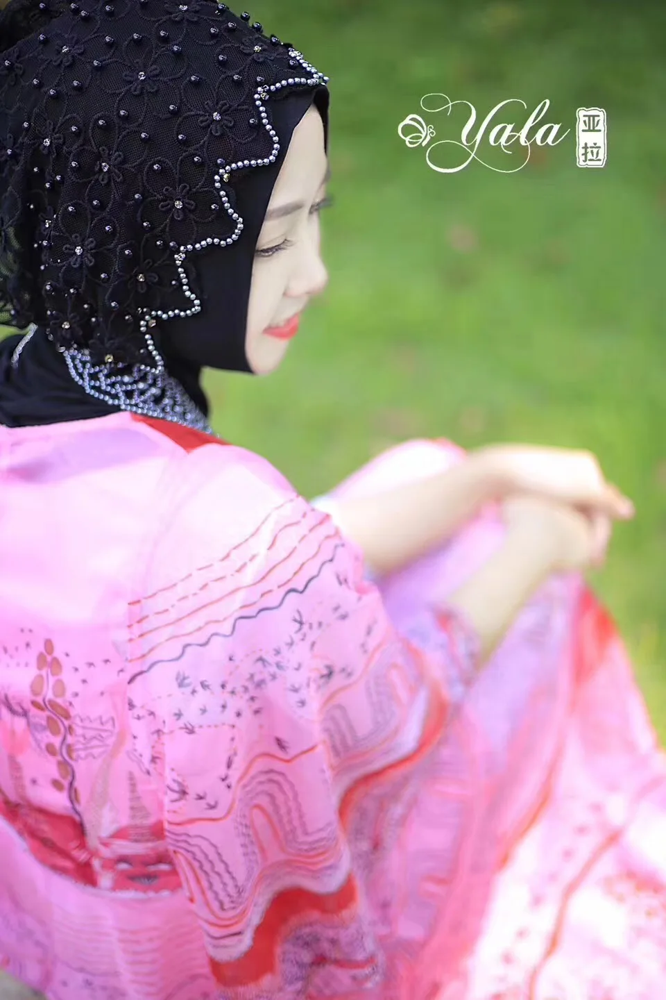 Модальная газовая Роскошная хиджаб с жемчужным ожерельем из двух частей Хиджаб Женский головной убор шарф шаль# FB22