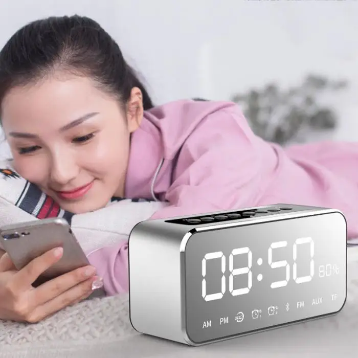 Портативный Bluetooth динамик с fm-радио будильник времени MP3-плеер зеркало светодиодный стерео динамик s TB распродажа