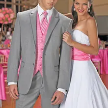 Светло-серые костюмы розовый жилет галстук из 3 предметов Мода Для мужчин костюмы Нотч Нарядные Костюмы для свадьбы для Для мужчин Жених Best Для мужчин Terno masculino