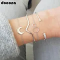 Docona подвеска серебряная цепь Луна круг геометрический кристалл открытый многослойный браслет набор для женщин металлические регулируемые ювелирные изделия A17501 - фото