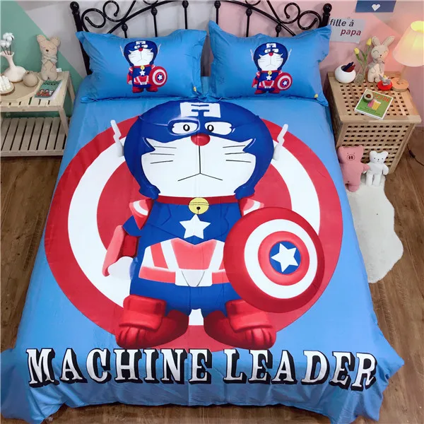 style13 Комплект постельного белья с героями мультфильмов Doraemon, детская спальня, чистое хлопковое стеганное одеяло, двойной королева, король, милое пуховое одеяло, простыня, Синий Постельное белье - Цвет: style13