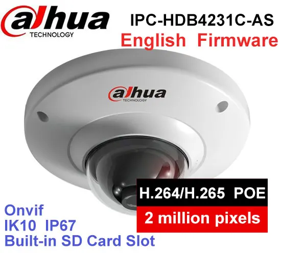 

Dahua IPC-HDB4231C-AS replace IPC-HDB4233C-SA dome camera 2MP IP67 IK10 built-in MIC with sd Card slot POE ip camera