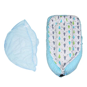 Дорожный складной портативный Одноцветный комбинезон-Пижама для младенцев хлопковая детская кровать для новорожденных детская мягкая кровать с Москитными сетками 87*45*15 см - Цвет: Blue crib