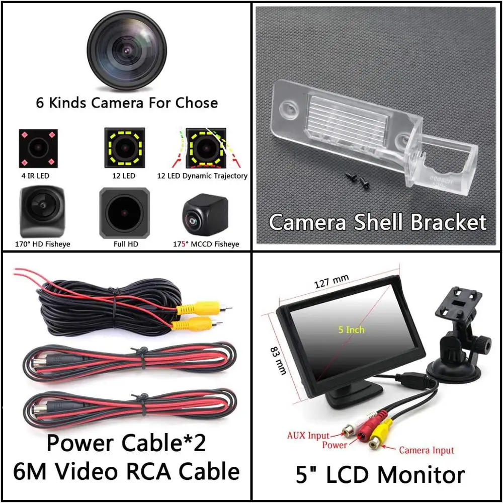 Camera 5 inch LCD 175 градусов MCCD рыбий глаз 12LED HD камера заднего вида для Volkswagen VW Tiguan Touareg POLO Sedan Santana Passat монитор парковки автомобиля - Название цвета: Camera 5 inch LCD