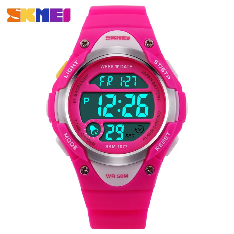 SKMEI детские часы милые детские часы спортивные Мультяшные часы для девочек и мальчиков резиновые детские цифровые светодиодный наручные часы Reloj - Цвет: pink