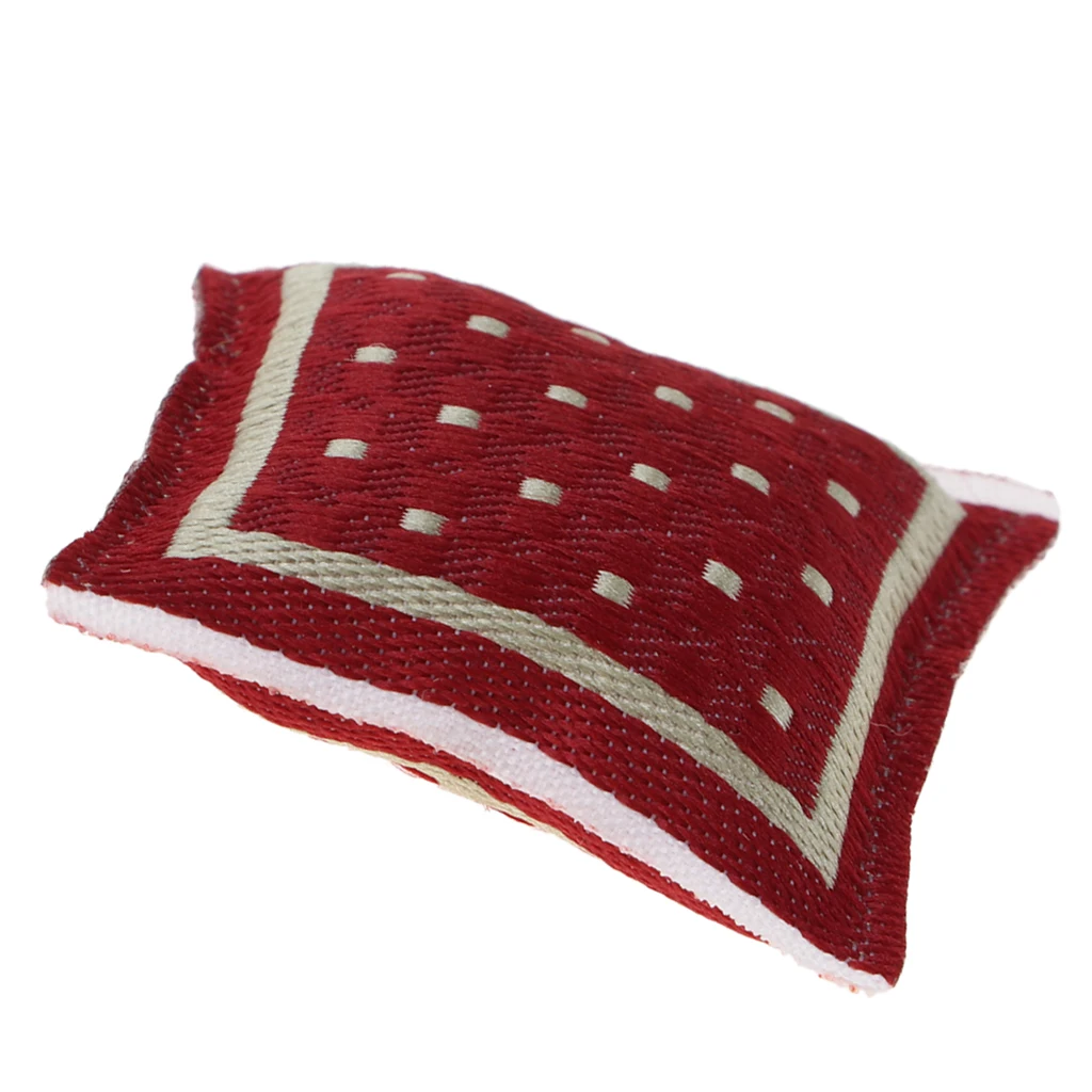 1/12 Dollhouse Miniature Woven Cushions Pillow Sofa Bedroom Accessory Red
