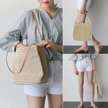 

Boho Women Girls Straw Crochet Hangable Bags Pouch Woven Round Handbag Purse Wallet Clutch Crossbody Beach Bags Travel Organizer