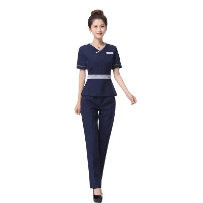 Tops and pants Новая лабораторная спецодежда униформа куртка с длинным рукавом+ брюки Униформа Женская медицинская авиационная Униформа салон красоты спа модная одежда - Color: Tops and pants