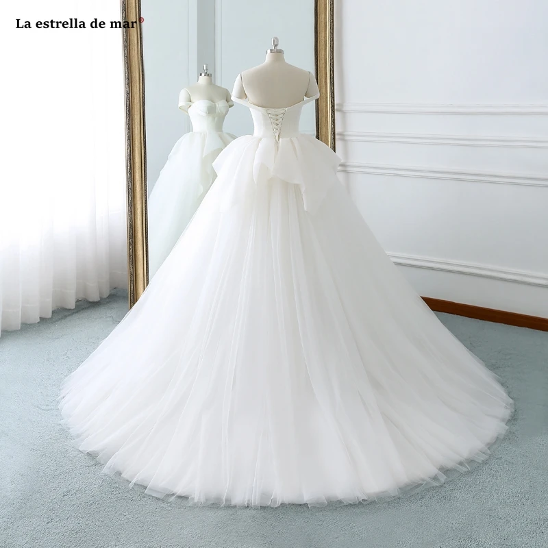 Невесты dress2019 сексуальный v-образный вырез с коротким рукавом Тюль атласная линии белое свадебное платье vestido de novia настоящая фотография gelinlik