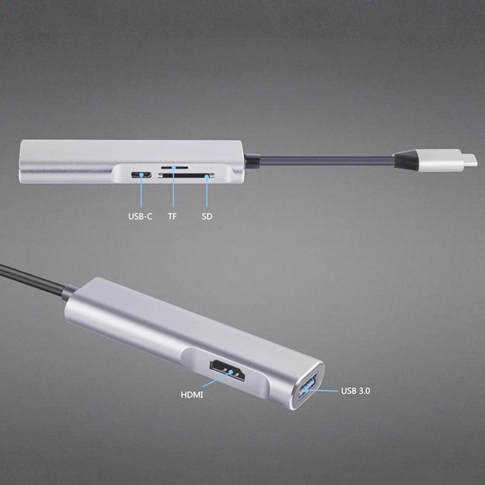 Новые Plug And Play Тип-C концентратор USB док-станция с HDMI+ SD/TF карт 5-в-1 кард-ридер Мультифункциональный преобразователь Алюминий сплава для ПК