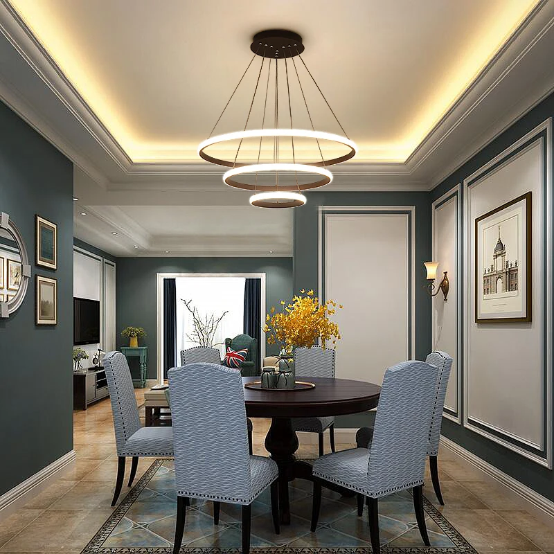 Coffee Black White Color Modern pendant lights for living room dining room 3/2 Circle Rings LED Lighting ceiling Lamp fixtures