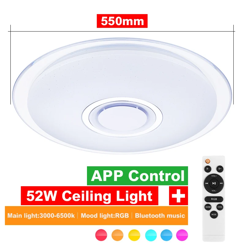 Современные светодиодные потолочные лампы RGB с регулируемой яркостью 25 Вт 36 Вт 52 Вт приложение дистанционное управление Bluetooth музыкальный светильник Фойе Спальня потолочный светильник - Цвет корпуса: 550mm x 85mm 52A-YK