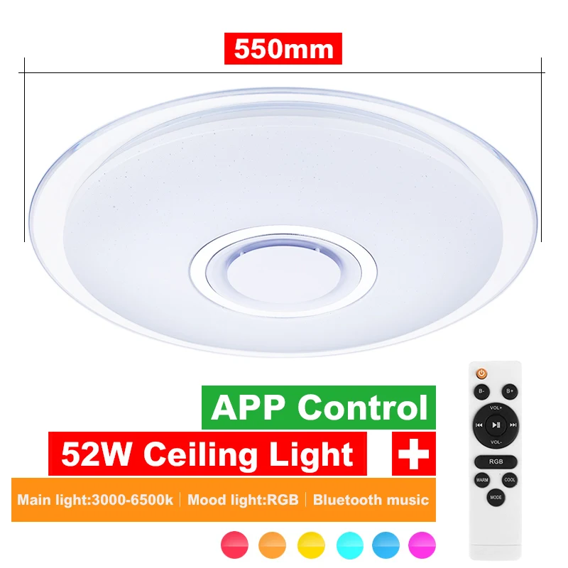 550mm x 85mm 52A-YK Современные светодиодные потолочные лампы RGB с регулируемой яркостью 25 Вт 36 Вт 52 Вт приложение дистанционное управление Bluetooth музыкальный светильник Фойе Спальня потолочный светильник - Цвет корпуса: 550mm x 85mm 52A-YK