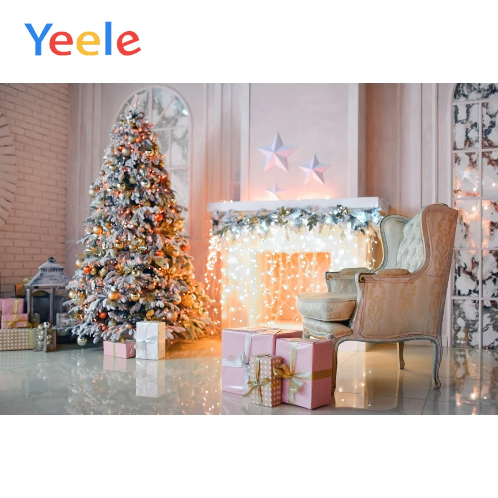 

Yeele Boudoir Interior Christmas Tree Fireplace Scene Photography Background Kid Portrait Photographic Backdrop For Photo Studio