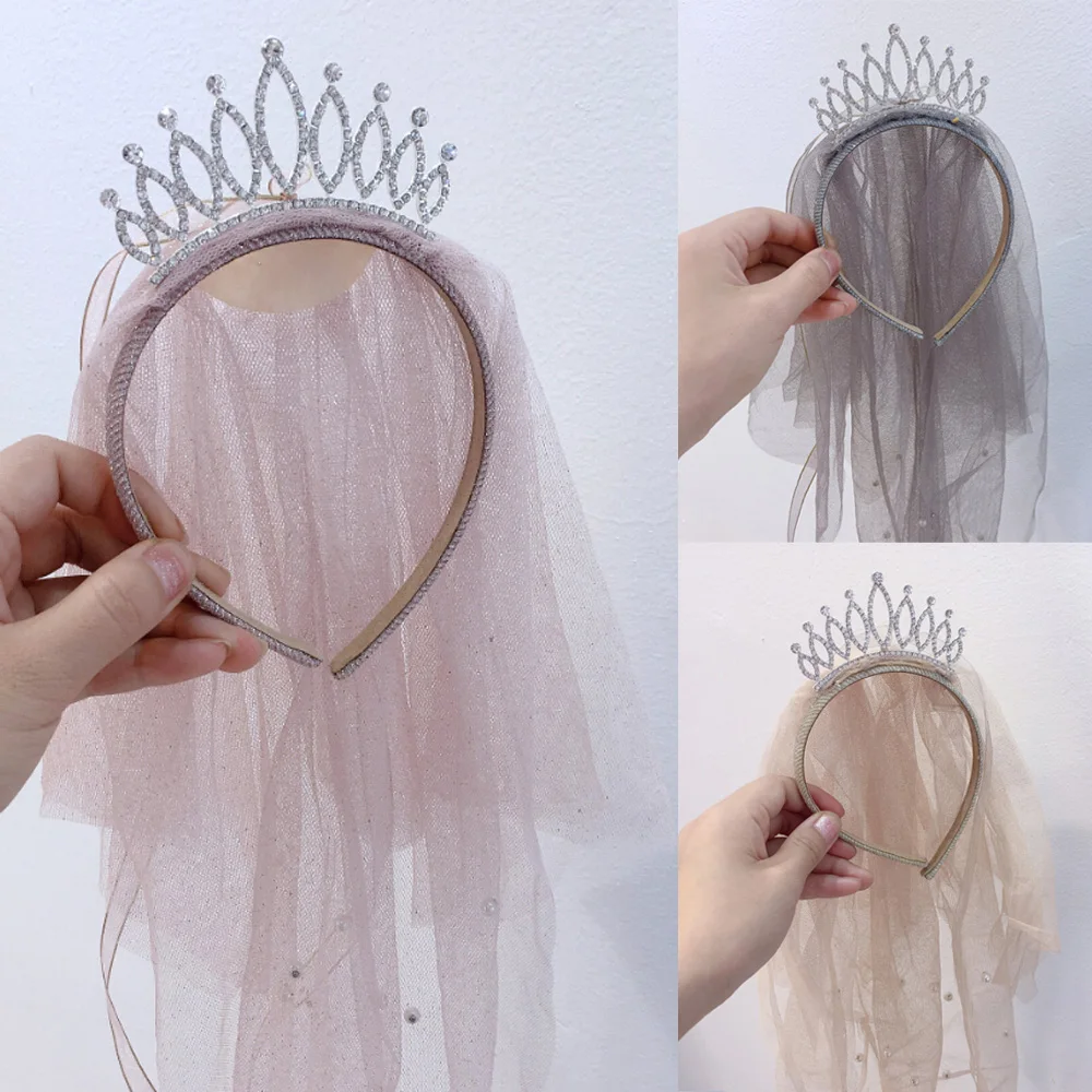 New Baby Girls Princess Crown Headwear Veil Birthday Hair Headpiece Headband for Children Baby Girls Party Hair Ornaments