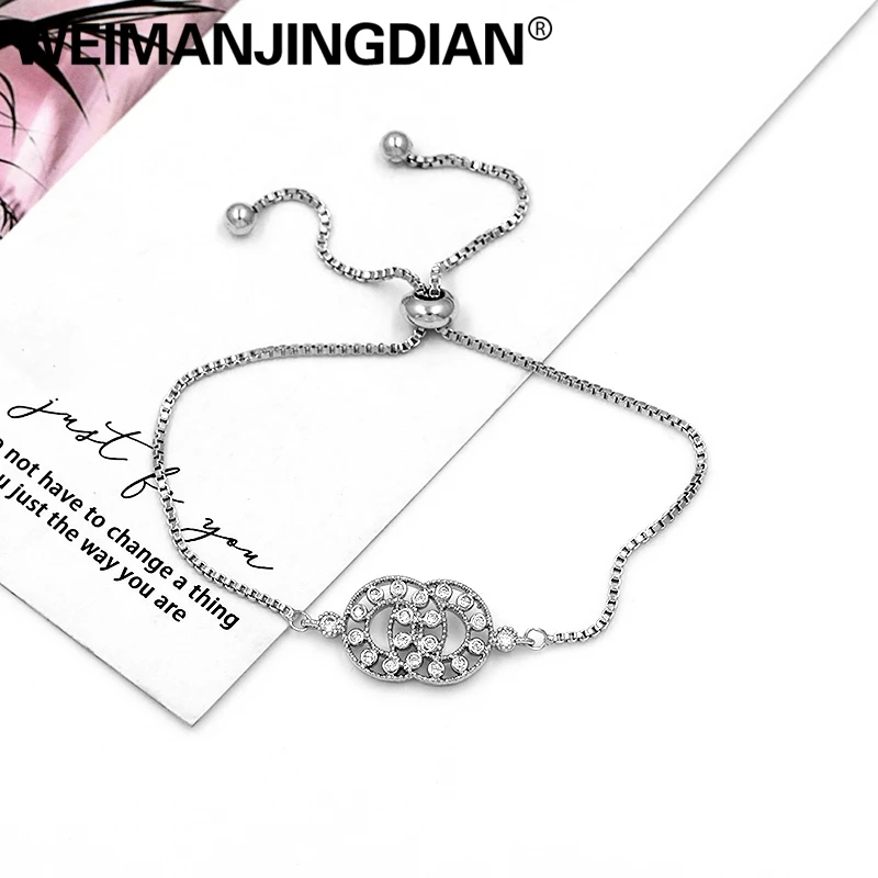 WEIMANJINGDIAN два круга крест дизайн кубического циркония с фианитом Pull String Trendsetting Bolo браслет для женщин