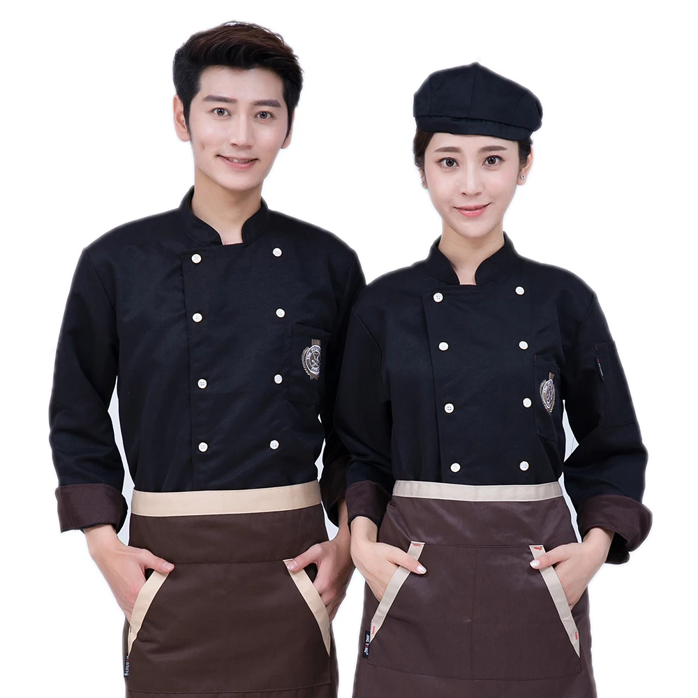 Высокое качество 3-цвет длинным рукавом шеф-повар униформа отелей Ресторан Кук Куртки для Для мужчин и Для женщин Комбинезоны для девочек