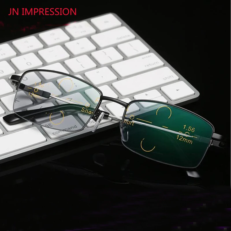 JN IMPRESSION металлические полурамки прогрессивные многофокусные очки для чтения чистый освещенный Ретро винтажные очки