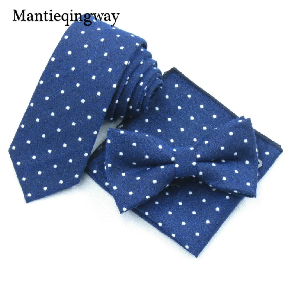 navy blue Хлопчатобумажный галстук бабочка комплекты носовых платков для мужчин свадебные горошек печатных галстук-бабочки для худых Gravatas лук комплект галстуков - Цвет: navy blue