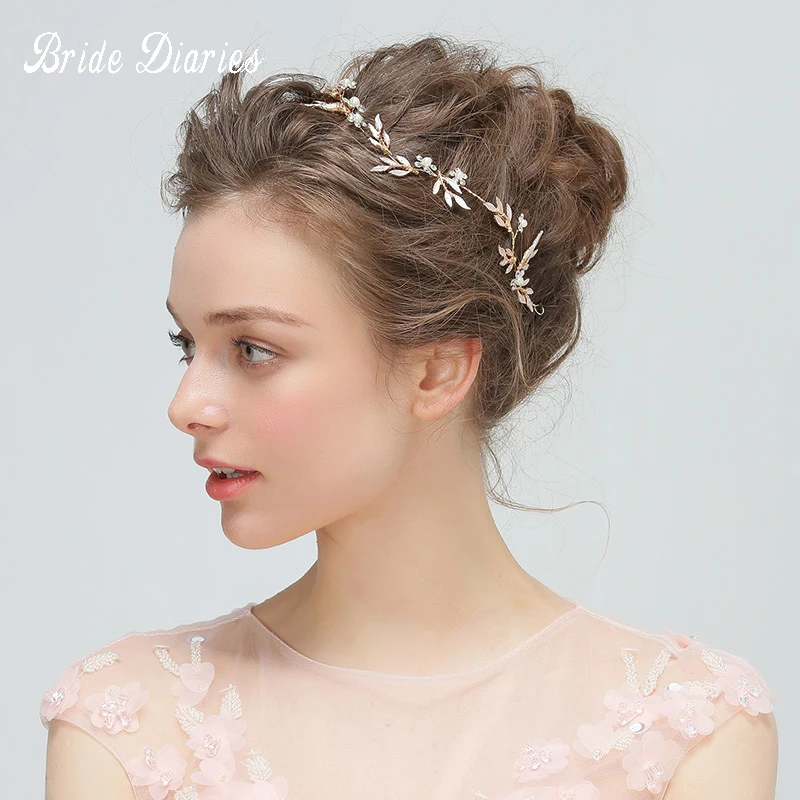 

Bride Diaries Boho Gold Leaf Bridal Headband Rhinestone Opal Wedding Hair Accessories Vine Vintage Women Headpiece