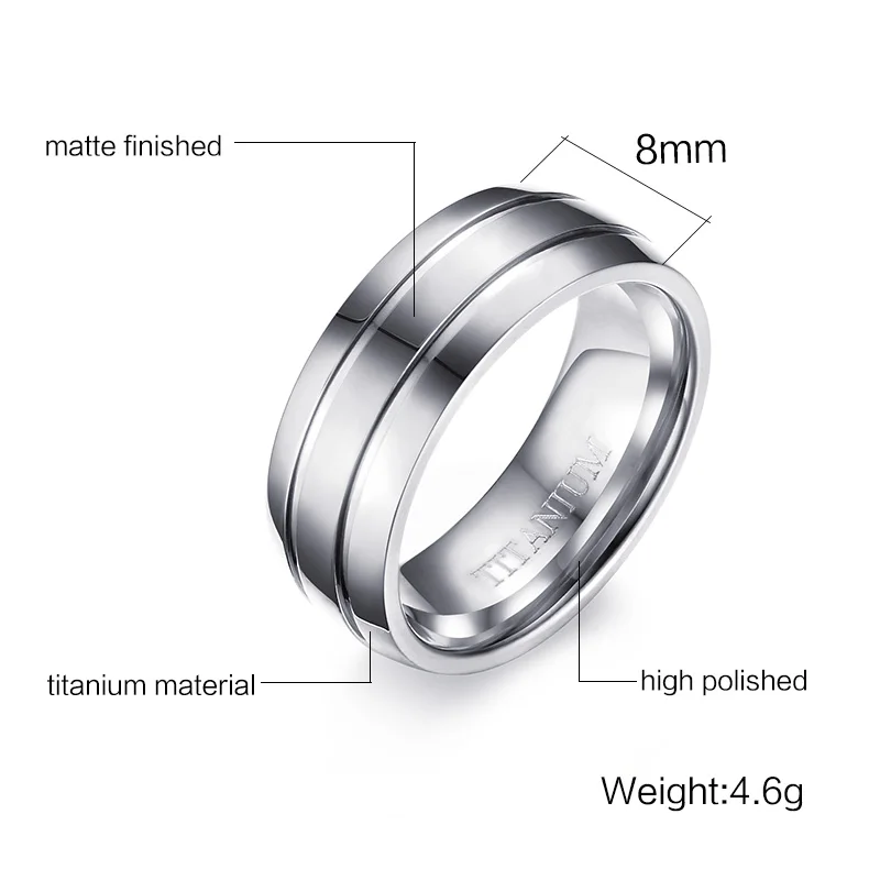Мужские кольца из чистого титана обручальное кольцо с 3 канавками куполообразный