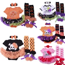 На Хэллоуин для маленьких девочек Комплекты для девочек Череп Bebe Детские карнавальные костюмы комбинезон платье+ повязка на голову+ Чулки для женщин+ Обувь комплекты из 4 предметов