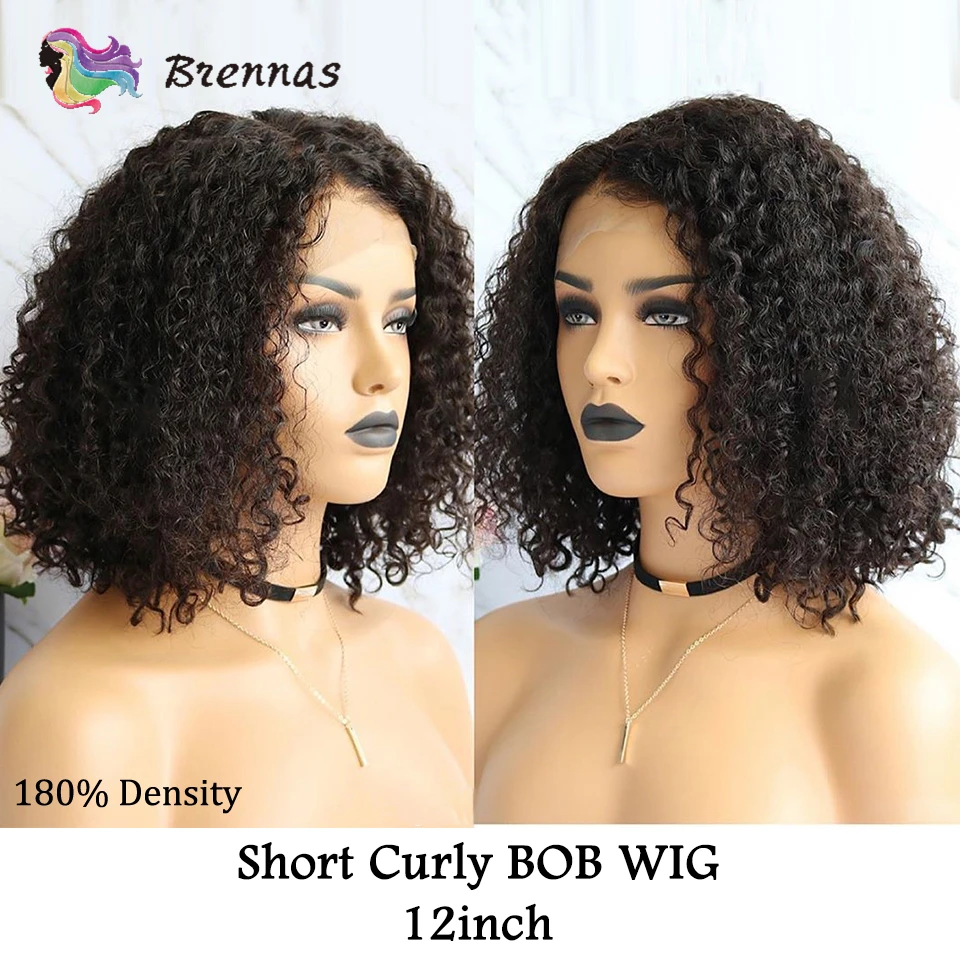 Brennas бразильские волосы remy короткий кудрявый боб парики с волосами младенца кудрявые волосы фронта человеческих волос парики для женщин