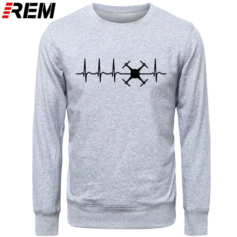 REM evolution ekg heartbeat drohne drone хлопок стиль с длинным рукавом Пилот мужские топы Толстовки, Толстовки - Цвет: GRAY BLACK