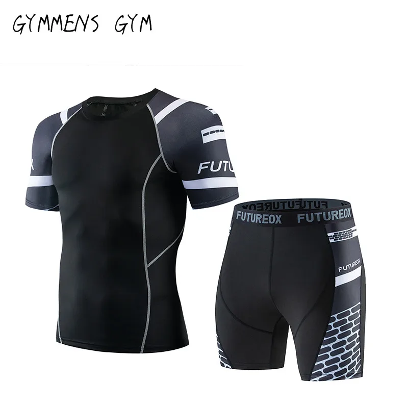 

High quality new men's brand MMA sportswear compression 3D printing quick-drying short-sleeved T-shirt suit training sportswear