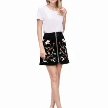Юбка с цветочной вышивкой для женщин хлопок цветочный Высокая талия Черный Повседневная Женская Весна Лето Винтаж Мини этнические юбки