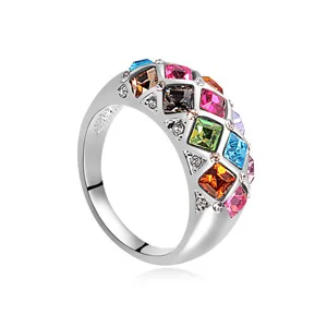 Многоцветный SHDEDE роскошное женское кольцо дизайн античный Кристалл от Swarovski Свадьба для женщин Вечеринка ювелирные изделия-17330 - Цвет основного камня: Многоцветный