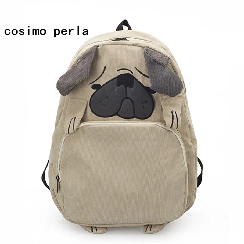 Mochilas escolares con bordado de perro Pug para mujer, morral de pana,  estilo japonés, con Zorro, para adolescentes - AliExpress Maletas y bolsas